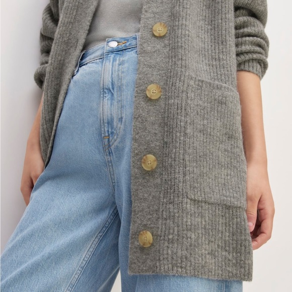 Everlane Oversize Alpaca Pocket Cardigan Heathered Stone Sweater Wool Light S - Picture 5 of 10